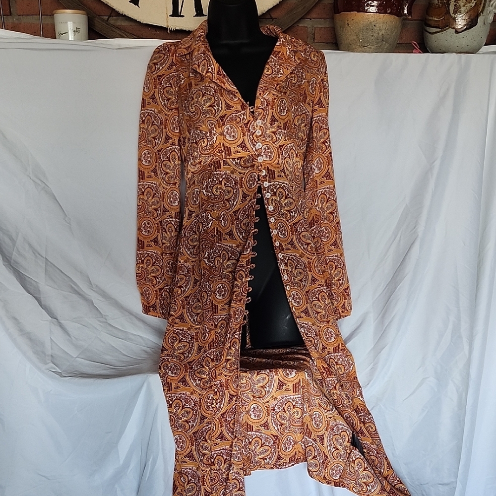 Urban Outfitters Paisley Long Sleeve Dress - Orange and Brown